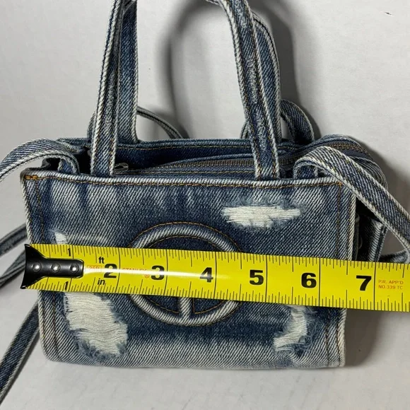 Telfar Small Denim Shopper Distressed Bag Mini Crossbody
